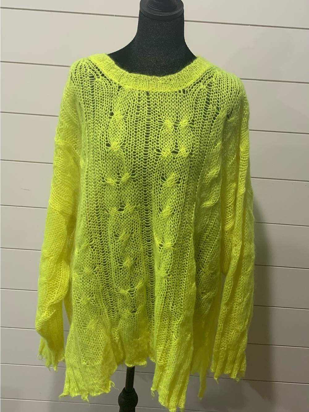 Anthropologie Neon Yellow Open-Knit Crewneck Sweater